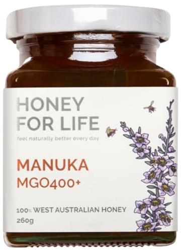HONEY FOR LIFE Miele di Manuka monoflorale australiano di grado medicale – MGO 400+ | Miele grezzo in barattolo di vetro | Tracciabilità del lotto | 260 g (1 confezione)