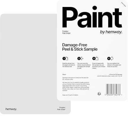 Hemway - Peel & Stick Sample for Our Chalk Based Furniture Matt Paint - Pale Violet | A5 Damage-Free, Accurate Colour Swatch | Test Our Chalky Matt Shabby Chic Finishes for Interior Decor