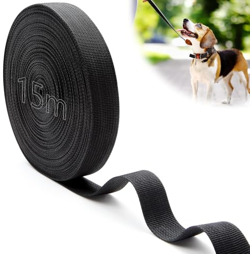 Mbsomnus 15M Sangle Couture Nylon Sangles Noire Sangle Sac a Dos Sangle Coton 25mm Découpable Sangle pour Sac pour la Coupe Couture DIY Sac à Dos Sangles à Bagages Sacs à Main Laisses pour Chiens