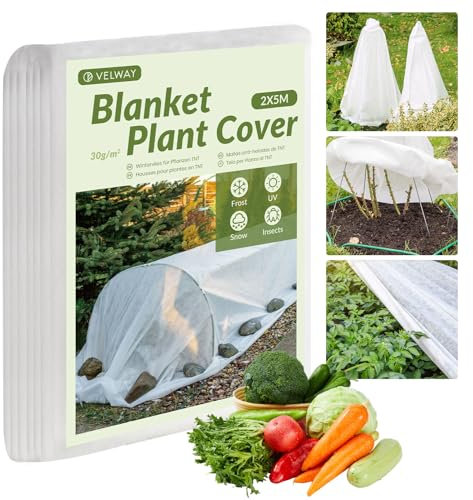 2x5m Voile Hivernage Plante Exterieur - Tissu Non tissé 30 g/m², Housse de Protection Blanche protégeant Les Plantes, Fleurs et légumes du Froid, du Gel, des Oiseaux, des Insectes et du Vent