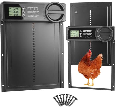 QWORK® Automatische Hühnerklappe, Hühnerklappe Aluminiumlegierung mit Timer, LCD-Bildschirm, Warnung bei niedrigem Batteriestand