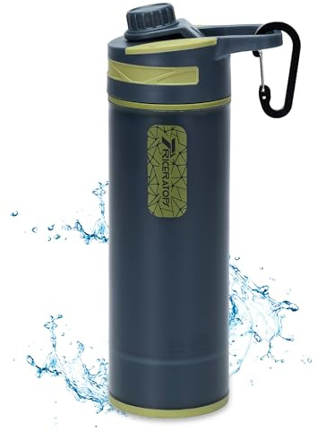 Filter Water Bottle 800ml - Press Water Purification System with Microplastics Water Filter, Portable for Camping, Hiking & Emergency Survival (Dark Gray)