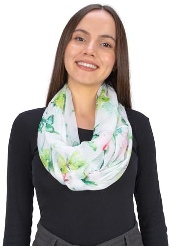 Seasons of April Damen Loop Schal mit Aquarell Schmetterlingsmuster, Weich, Leicht & Dünn aus Viskose-Seide - Emily (M241 Grün)