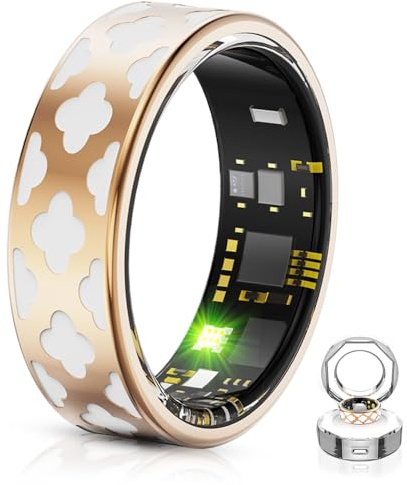 Bague Connectée Élégante pour Femme & Homme, Smart Ring Traqueur de Santé avec Fréquence Cardiaque, Oxygène Sanguin, Sommeil, Podomètre, 10ATM Étanche, Compatible iOS/Android, Fitness Ring (10)
