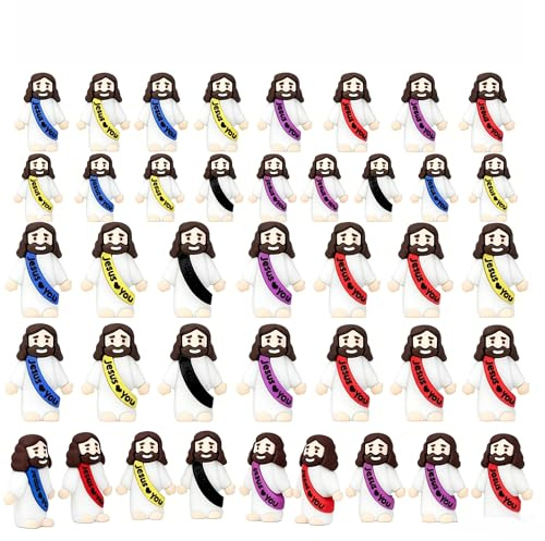 Erdizhu 100 st små Jesus figurer påsk mini Jesus figurer i bulk, Jesus älskar dig religiösa Jesus figurer gåva påskäggsfyllare, 8 färger av lilla Jesus (ljusa färger)