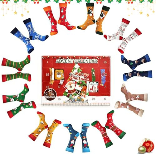 Calcetines de calendario de Adviento 2025, 12 pares calcetines de Navidad, calcetines navideños de algodón diseño mixto para mujeres y hombres, cuenta regresiva regalo para fiestas navideñas