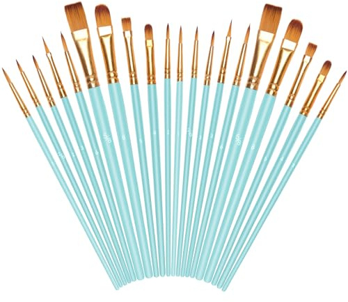 OSDUE Set di 20 Pennelli per Dipingere, Fine Pittura Penne a Punta Liscia | Diverse Misure Pennelli in Nylon, Pennello per Pittura Acrilica, Olio, Acquerello, Guazzo, Viso, per Artisti, Azzurro cielo
