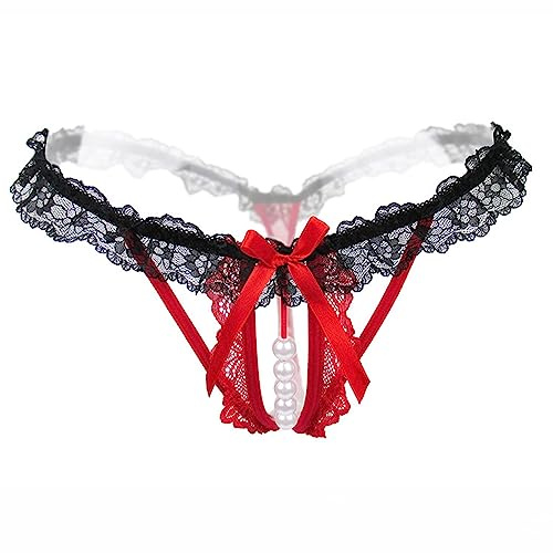 Générique String Perles Sexy Chic Hot Tanga Dentelle Transparente Mini Ficelle Ouvert Femme Erotique Slip Culotte Fendue Tenue sous Vetement Thong