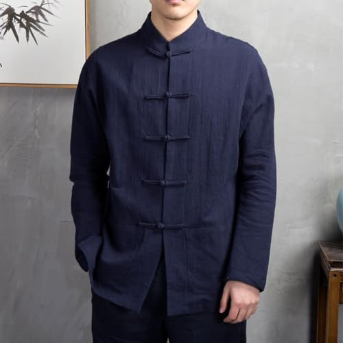 Hommes pour Tai Chi Costume Wushu Vêtements Respirant Manches Longues Noir Blanc Marine Abricot L-4XL (Marine 4XL)