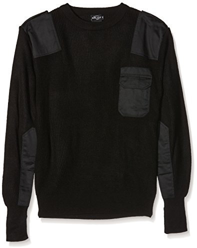 Mil-Tec Pullover BW Polyacryl Herren • Bundeswehr Pullover Männer • Warmer Strickpullover • Verstärkte Ellbogen & Schultern • Atmungsaktiv • Als Winterpullover & Arbeitspullover • Schwarz, Größe: 52
