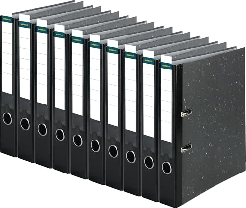 SCHÄFER SHOP Ordner DIN A4 breit – 5 cm Ordnerrücken mit Einsteckrückenschild - Ringbuch Aktenordner Büroordner - Made in Germany - Wolkenmarmor schwarz, 10er Pack