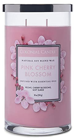 Colonial Candle Große Duftkerze im Glas mit Deckel | Pink Cherry Blossom | Duftkerze Kirsche | Kerzen mit mehreren Dochten | Kerzen lange Brenndauer (60h) | Kerzen Rosa (538g)