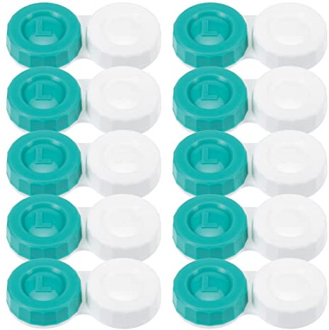 SPORTS WORLD VISION Green & White Contact Lens Case | Flat Screw Top Contact Lens Cases Box | Portable Travel Contact Lens Solution Holder | L & R Marked on Lenses Solution Case Top | Pack of 10