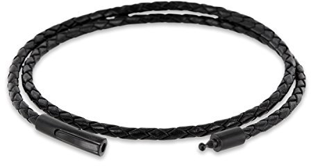 Auroris Echtleder Kette/Armband geflochten 3mm Farbe: schwarz mit Hebeldruckverschluss aus matt-schwarzem Edelstahl - Länge: 50cm