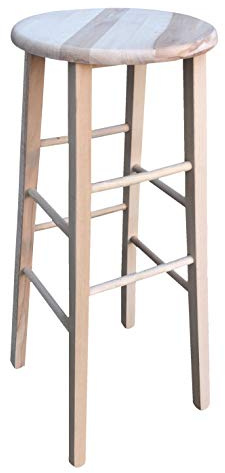 okaffarefatto maddaloni Sgabello in Legno massello con Seduta Rotonda Alto 80 cm da Terra alla Seduta,Nuovo già Montato,Grezzo da verniciare Gambe Dritto