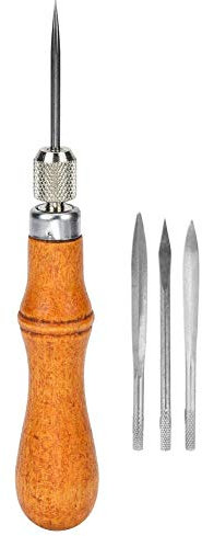 4 in 1 Leder Awl Set Austauschbaren Leder Nähahle mit Holzgriff Ahle Hand Nähen Stanzen Repair Tool Kit