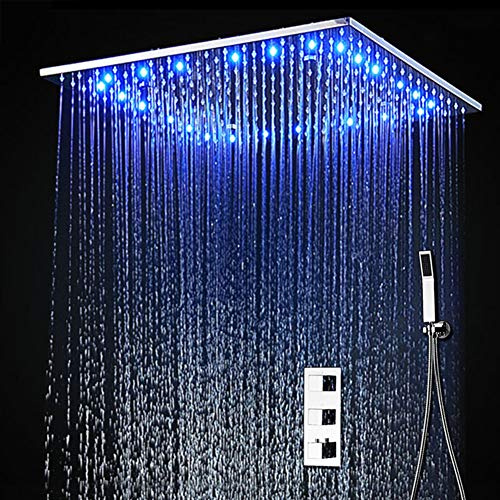 Set de ducha termostática oculta SUS304 Panel con acabado de espejo con cabezal de ducha LED de techo empotrado de 20 Rainfall Mist SPA,20inch