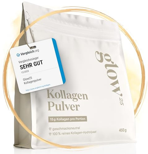 Glow25® Collagen Pulver [450g] - Unser Original - Kollagen Hydrolysat - Gute Löslichkeit - Neutral