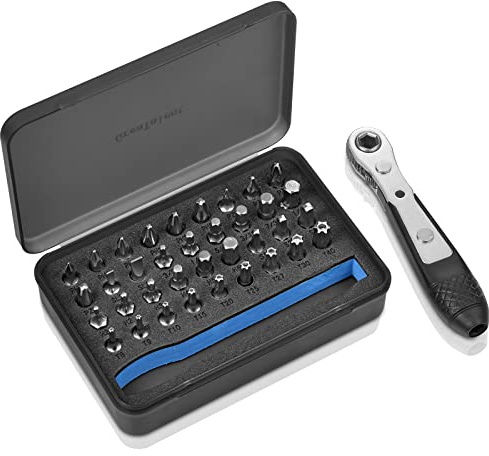GreaTalent 37in1 S2 Steel Mini Ratchet Wrench Screwdriver Bit Set with 1/4 Hex Shank Phillips/Pozidriv/Hexagon/Torx/Slotted/Square Bits, 36-Tooth Gear, Magnetic Bit Holder, 90 Degree Drive Handle