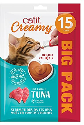 Catit Creamy flüssigkeitsspendende Leckpaste für Katzen mit Thunfisch, 15 x 10g