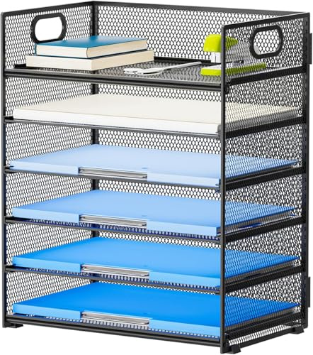 Organizzatore di carta a 6 livelli, organizer per lettere, in metallo, con manico, organizer per lettere, formato A4, colore nero