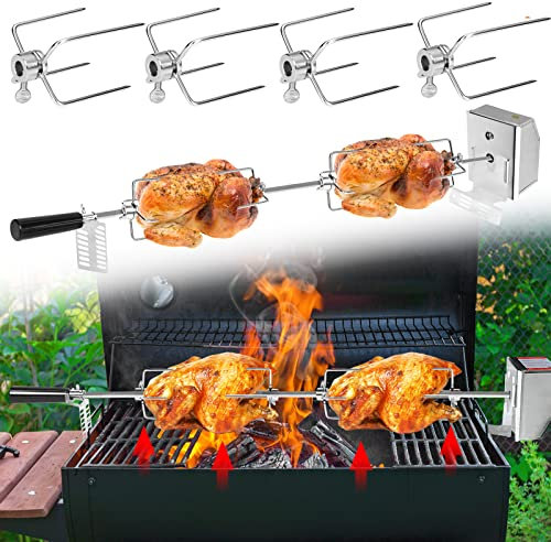 YRHome Brochettes rotatives 107 cm avec 4 aiguilles à viande et moteur en acier inoxydable 220 V - 240 V