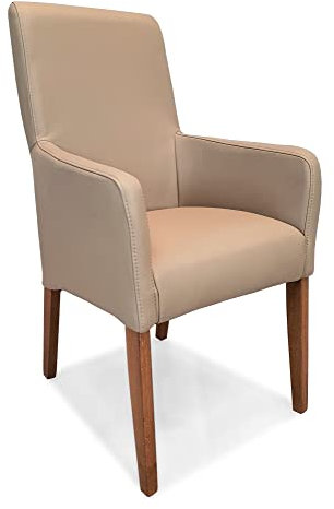 Quattro Meble Echtleder Stühle mit extra hoher Rückenlehne Esszimmerstühle David Arm beiges Leder Toledo Mocca Lederstühle Sessel Armlehnen Echt Esszimmer Stuhl Ledersessel, 57x58x101
