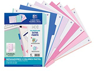 Oxford Strongline, Separadores Archivador 4 anillas A4, Plástico Opaco, 5 Posiciones, 4 Taladros, 5 Colores Pastel