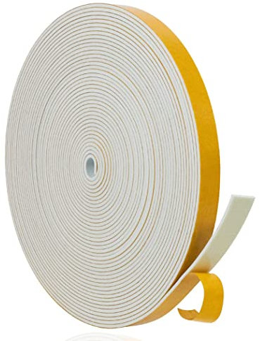 Guarnizione Finestra Porta Nastro Sigillante Autoadesivo in Gommapiuma, Alta Densità Neoprene Isolamento Nastro Sigillante per Anti Freddo, Rumore e Collisione (12mm x 1.5mm/10M, Bianco)