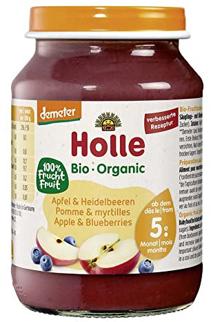 Holle Babyfood Glas, Demeter Apfel & Heidelbeeren, 190g (6x190g)