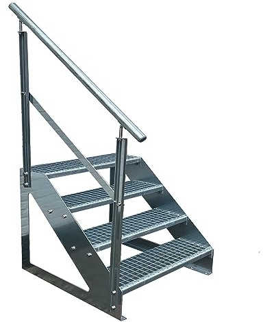 Kaminbau Mierzwa Premium trappa fristående, 4 trappräcken, vänster (bredd 1 000 mm) (höjd 76 cm), väderbeständigt rutnät, trädgårdstrappa