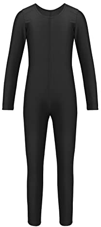 Yruioon Kids Girls Long Sleeve Unitard One Piece Full Bodysuit Gymnastics Dance Jumpsuit Biketard Dancewear Black 11-12 Years