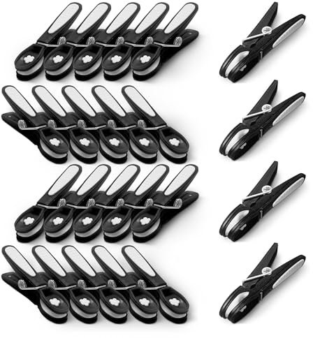 KEPLIN Lot de 24 Pinces à Linge Noires – Pinces à Linge en Plastique Durable avec Ressort Solide pour Un Serrage sûr – Sûres, inodores et résistantes aux UV (Noir)
