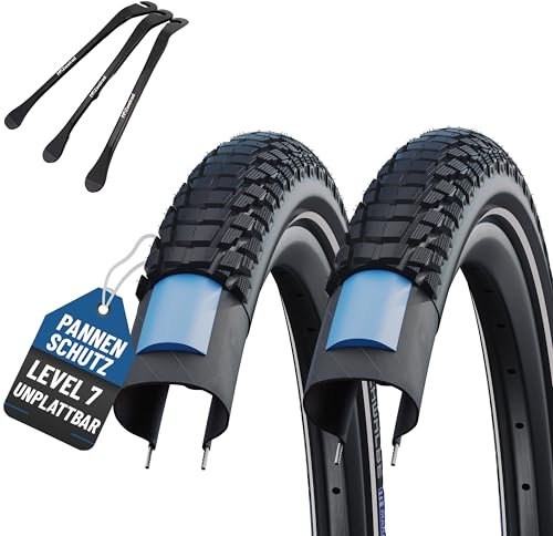 2er Set Schwalbe Reifen Marathon Plus Tour 2022 Smart Guard 28x1,40 Zoll (37-622), 28x1,50 (40-622) oder 28x1,75 (47-622) Schlauch wählbar + Reifenheber (Ohne Schläuche, 28x1,75 Zoll (47-622))