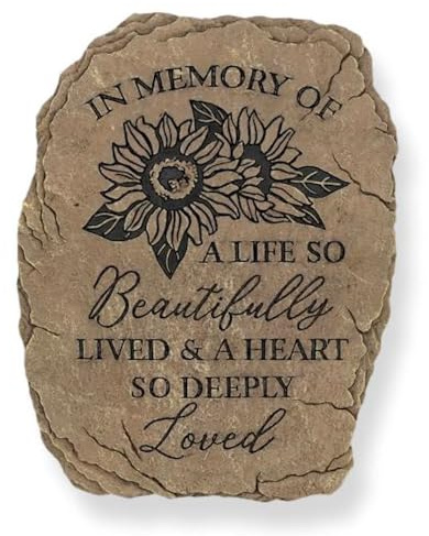 Carson 10.5 Memorial Garden Stone - Floral Tribute Stepping Stone for Garden -Outdoor Memorial Garden Marker -Sympathy Gift for Grieving - Remembrance Stone