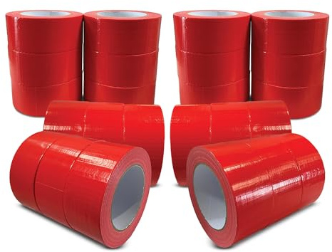 JeeJaan® 24 Rolls of Red Duct Tape 50mm x 50m Heavy Duty Gaffer Tape for Electrical Plumbing and Outdoor Use Strong Waterproof Adhesive Ideal for Sealing Fixing Wrapping and Repairing