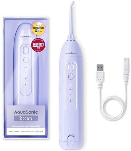 AquaSonic Icon Water Flosser for Teeth – Cordless Rechargeable Oral Irrigator – Waterproof, Portable Dental Cleaning with Jet Tip – Braces Home Travel - Lilac