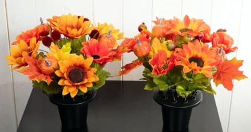 Autumn Artificial Grave Flower Arrangement in Pot, Pair