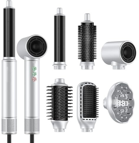 Hair Styler Set 7 in 1, OKWRAP Airstyler With 110000 U/Min Hochtouriger Motor Haartrockner Warmluftbürste, 320 Millions lonic Hair Styler Set Mit Luft Lockenstab, Föhn, Glättbürste, Licht,Leise