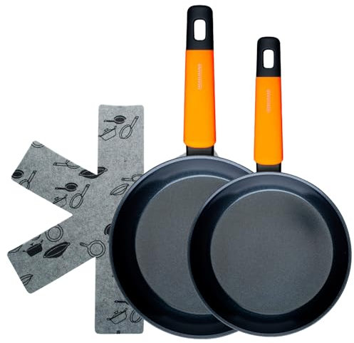 Fackelmann Soft Set de 2 sartenes antiadherentes, 20/24 cm y 2 protectores, Aluminio Forjado, Mango Soft Touch Ergonómico, Antiadherente Cerámico Resistente hasta 400ºC, Aptas para Inducción