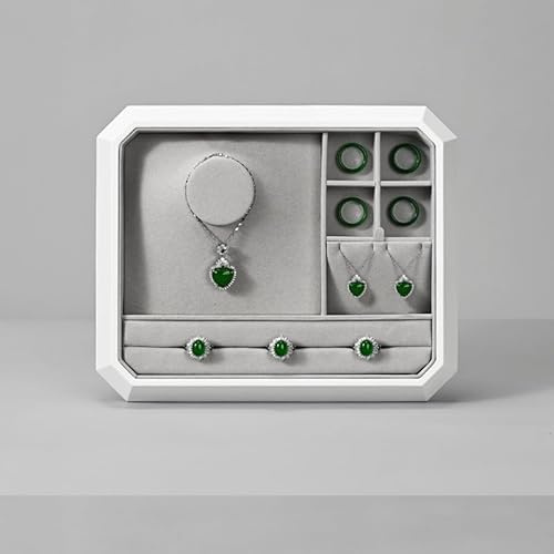 Papten Plateau à bijoux en cuir synthétique blanc - Tiroir de rangement pour bijoux - Plateau d'affichage multifonction - Idéal pour la présentation de colliers, bagues et boucles d'oreilles