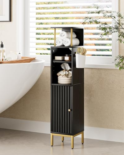 HEYZOEY Tall Bathroom Cabinet, Freestanding Floor Cabinet, Slim Storage Cabinets Unit with Door for Bathroom, Kitchen, Living Room, Bedroom, Balcony,Office, Black