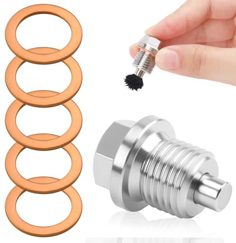 Tappo di Scarico Dell'Olio Magnetico, M14 x 1,5 Dado di Scarico Della Coppa Magnetica Viti Magnetiche per dell'olio con 5 Guarnizione Tappo Motore per Auto Barche e Motociclette Tutti Gli Altri