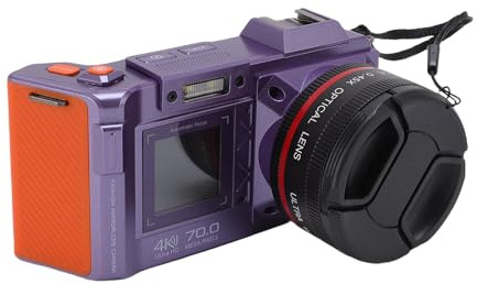 Sxhlseller DSLR -Kamera, 70MP 4K 50x Zoom Auto Focus Weitwinkel F1.8 Digitalkamera mit Doppelbildschirm für das Reisen, Ausgestattet mit WLAN, 50 -Fach Digitaler Zoom (violett)