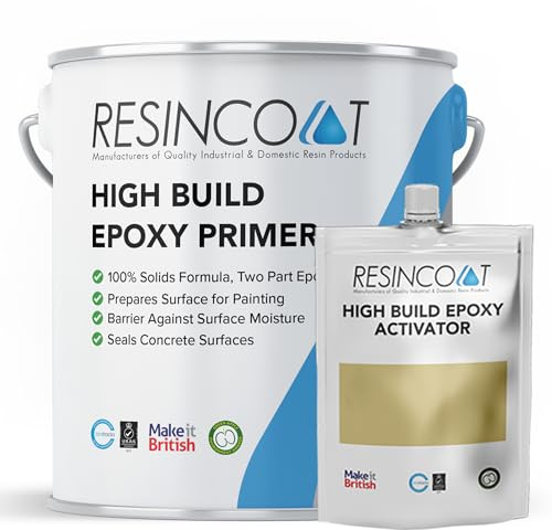 Resincoat High Build Epoxy Primer – 2-Part Priming Coat & Concrete Sealer for Epoxy Floor Systems – Improves Adhesion & Surface Strength – Seals Dusty Concrete – Made in UK – 5kg (Light Grey)