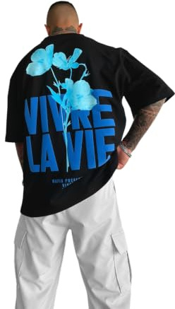 Kleidermafia T-shirt oversize Vivre la Vie - Noir et bleu