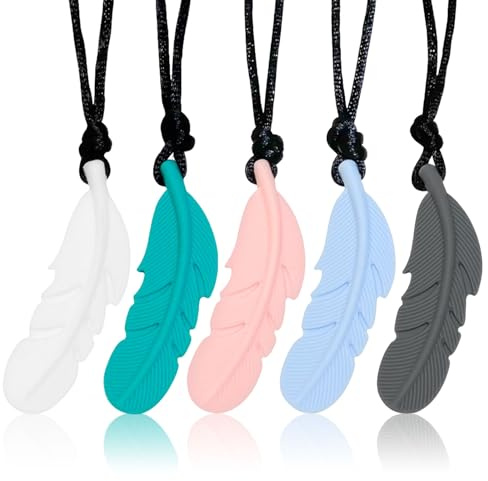 Muorruo 5er-Pack de Collares de masticación sensoriales, Juguetes de masticación de Silicona para aliviar la ansiedad, Juguetes sensoriales de masticación para niños autistas, motricidad Oral,