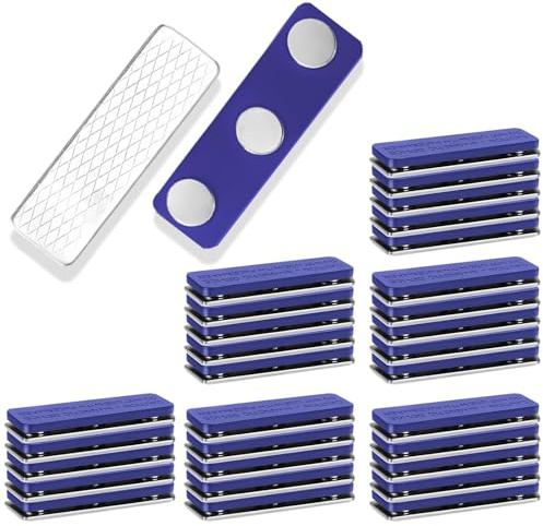 CHSEROK 30 Piezas 45 x 13 mm Placas Identificativas, Autoadhesivos Etiquetas Magnéticas para Ropa, Insignia de Nombre Magnética, Azul, con Imán de 3 Puntos, para Escuelas, Oficinas, Exposiciones