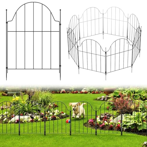 The Fellie Metal Garden Fence Panels, 42cm(H) x 32cm(W) |10 Pcs Garden Border Fence Total Length 3.2M, No Dig Decorative Animal Barrier Fencing for Outdoor, Patio, Lawn, Flower Bed, Easy Set Up, Black
