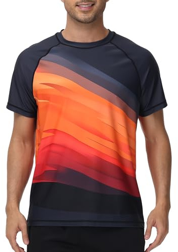 UPSOWER Rashguard Herren Kurzarm UV-Schutz Schwimmshirt mit Flache Nähte, Schnelltrocknend, Sonnenschutz UPF 50+ für Surfen Schwimmen Wassersport（Orange-Schwarz 4XL）